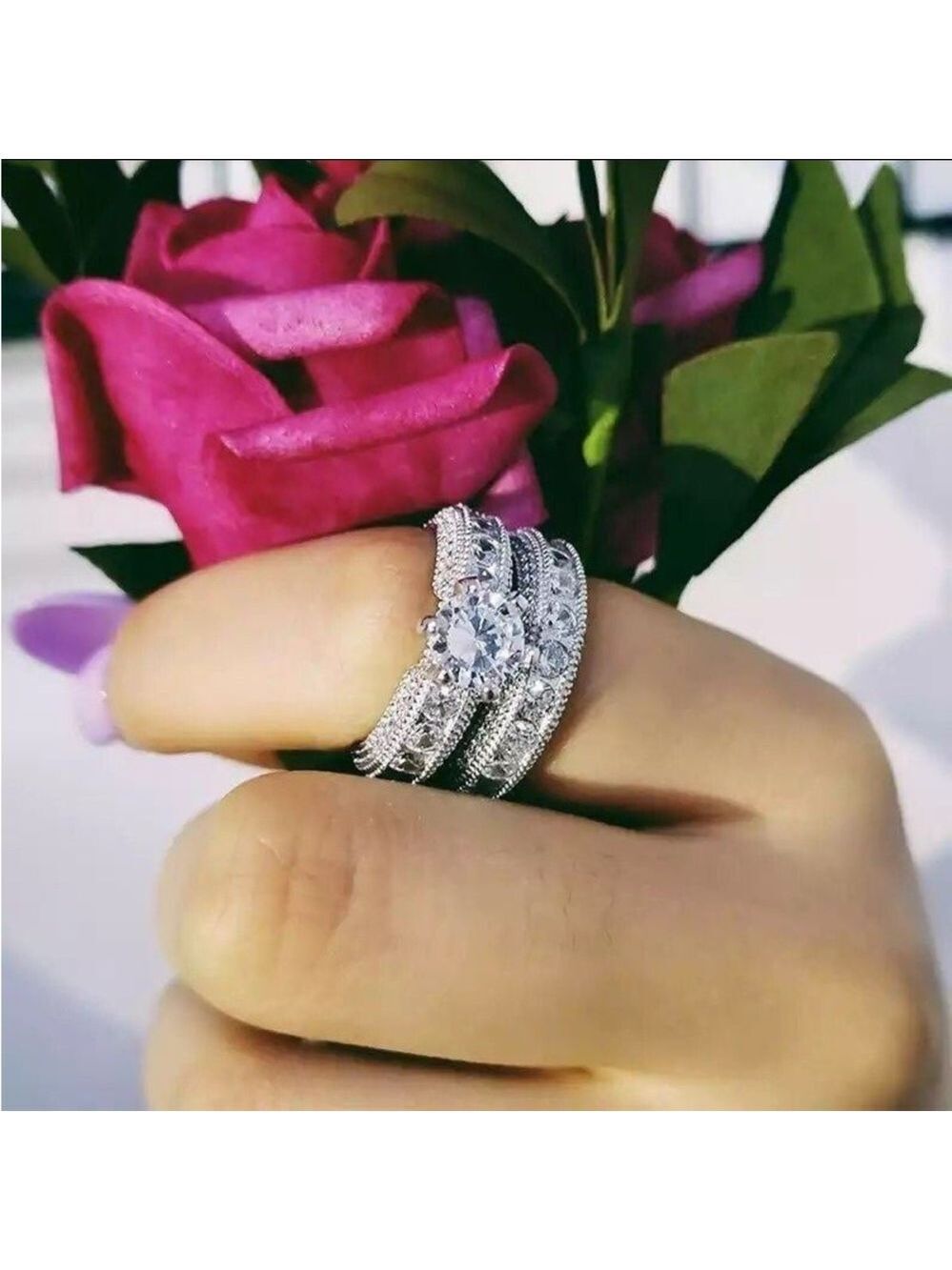 💍 New 1.90 Ctw Crystal Green Stone Silver Wedding Engagement Ring,